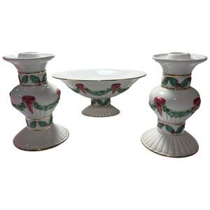 International Silver Company Christmas Ceramic Centerpiece Set